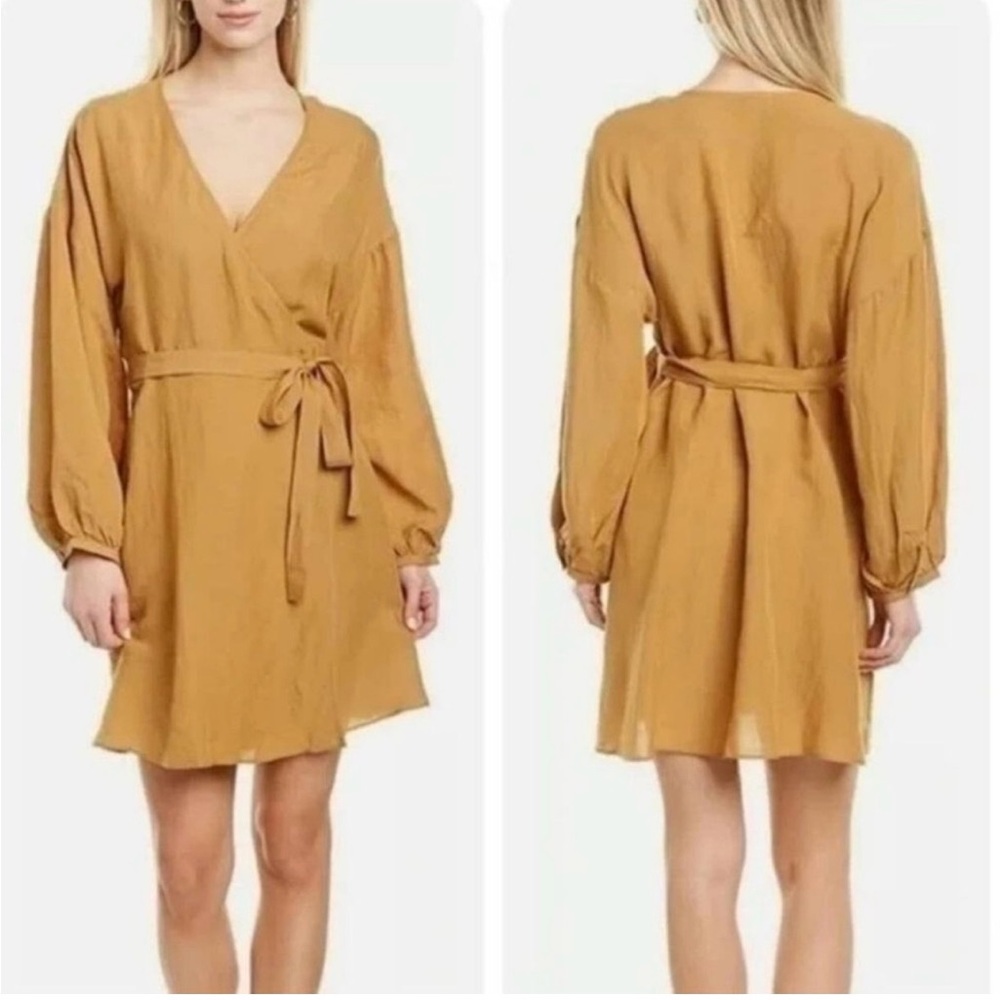 Madewell Linen-Blend Balloon Sleeve Wrap Dress - Mustard